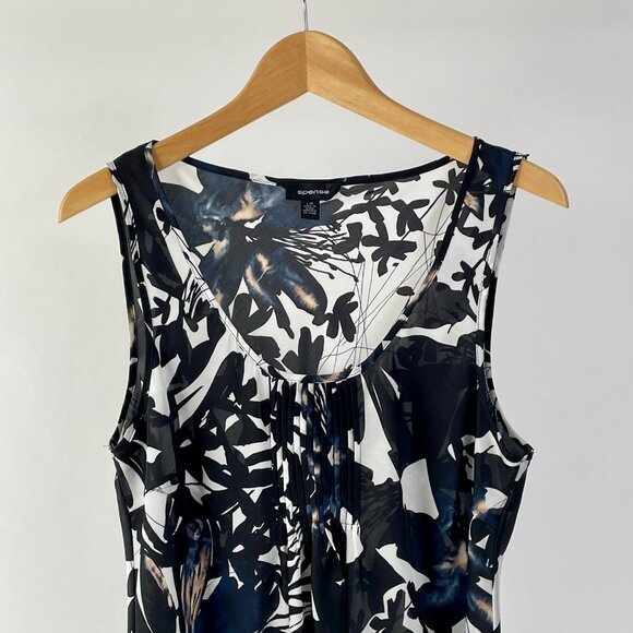 Spense Lightweight Silky Tank Top, Black/White Geometric Floral Print, Size L - Picture 6 of 11